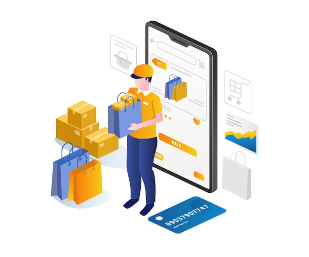 Uomo che consegna articoli per lo shopping online dal mercato