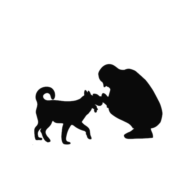 Uomo che gioca con il suo cane amore animale domestico silhouette amante animale domestico