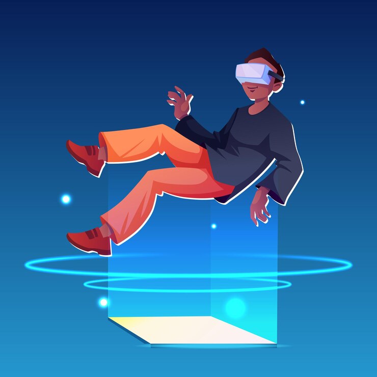 Uomo che indossa occhiali vr spazio digitale nel metaverso