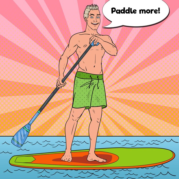 Uomo che rema su Stand Up Paddle Board