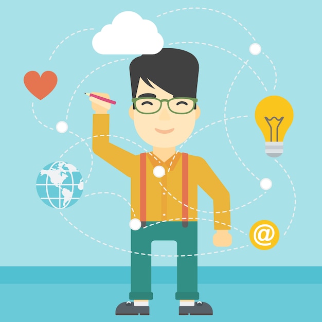 Uomo che scrive cloud computing sullo schermo virtuale.