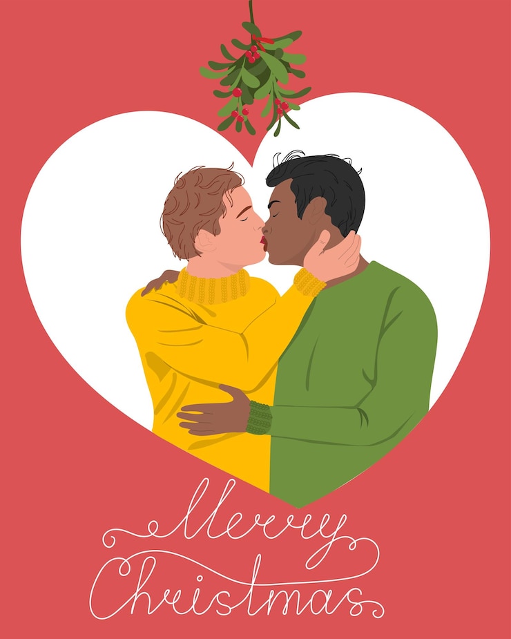 Vettore uomo che si innamora felice natale illustrazione vettoriale