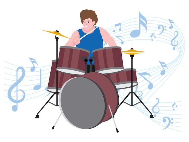 Uomo che suona la batteria illustrazione di una band rock musicale
