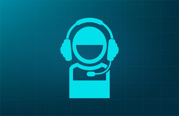 Uomo con cuffie simbolo di supporto avatar illustrazione vettoriale su sfondo blu Eps 10