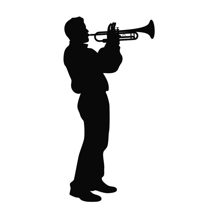 Vettore uomo con tromba trombettista musicista suona la tromba jazz