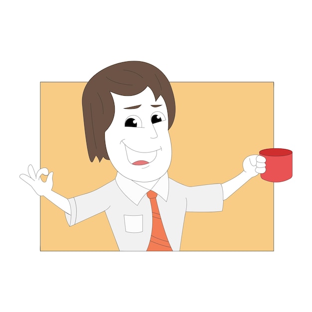 Uomo corporativo che beve caffè. vettore di uomo aziendale isolato su uno sfondo bianco.