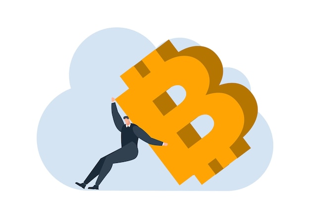 uomo d'affari con bitcoin moneta digitale moneta moneta illustrazione piatta