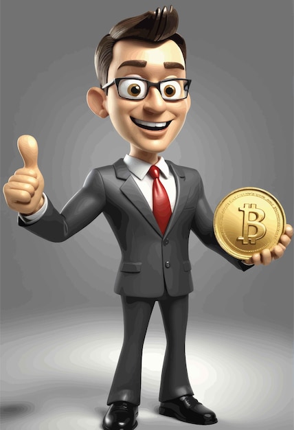 uomo d'affari nel concetto di bitcoin uomo d'affari nel concetto di bitcoin divertente cartone animato uomo d'affari con bitcoin