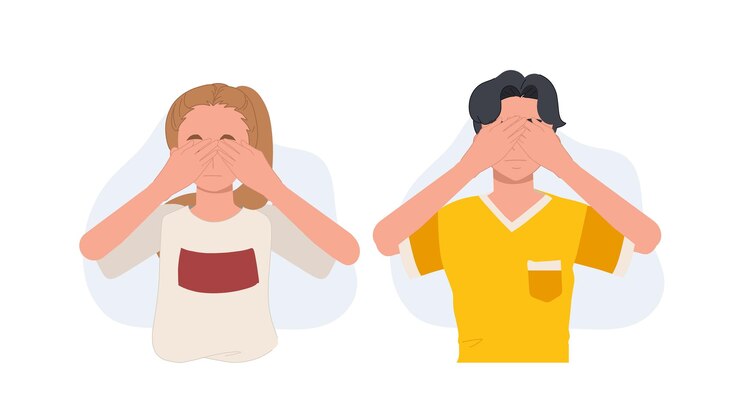 Vettore uomo e donna che coprono gli occhi con due mani illustrazione vettoriale