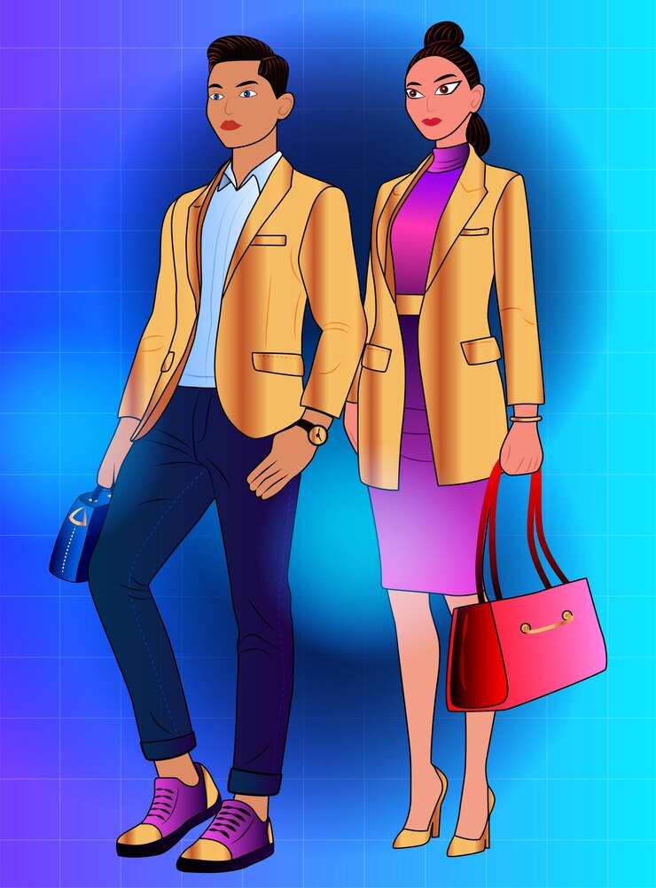 Vettore uomo e donna professionisti che posano in eleganti abiti da lavoro