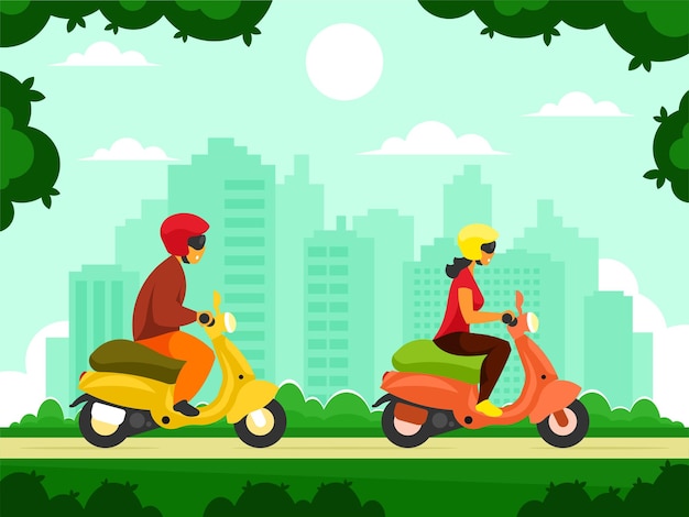 Uomo e donna su scooter
