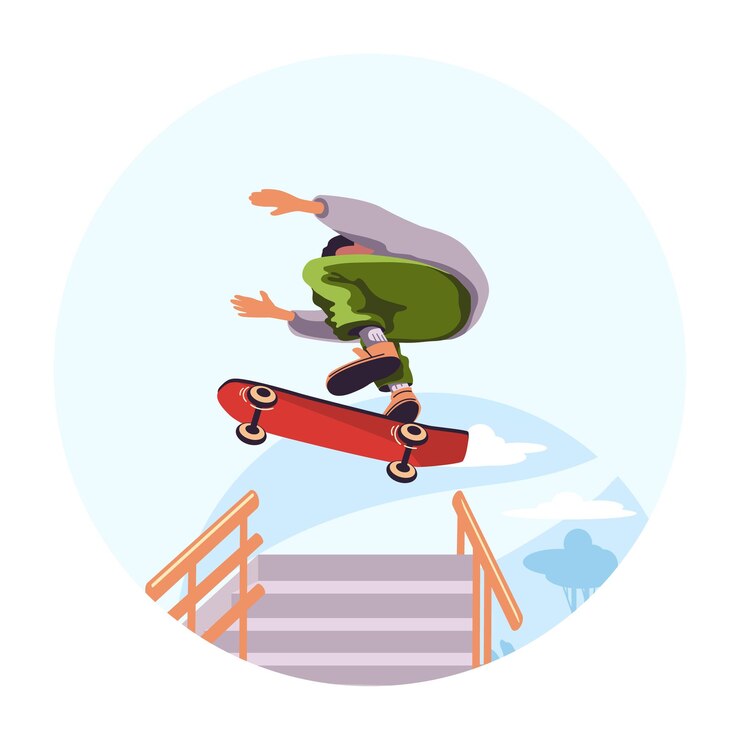 Vettore uomo esegue acrobazie pericolose e salta su per le scale su uno skateboard
