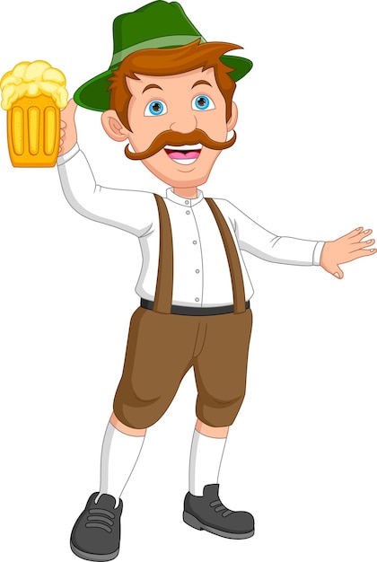 uomo felice del fumetto che tiene birra