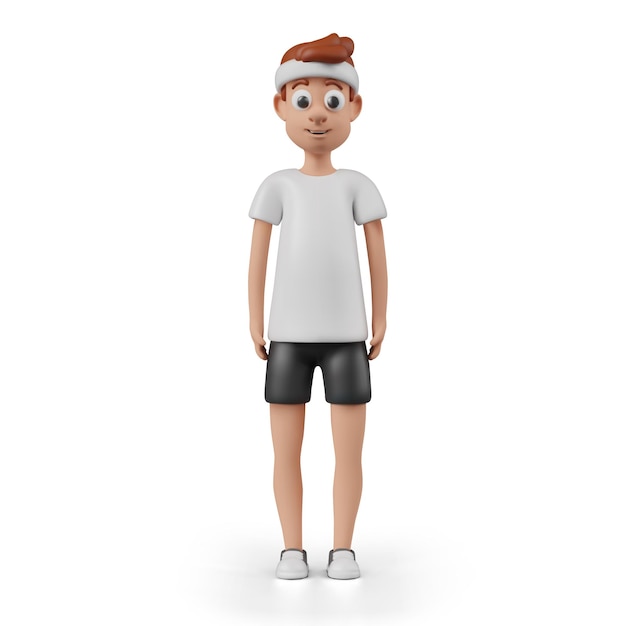 Uomo in abbigliamento sportivo in piedi dritto vista anteriore Personaggio maschile che si prepara per l'allenamento