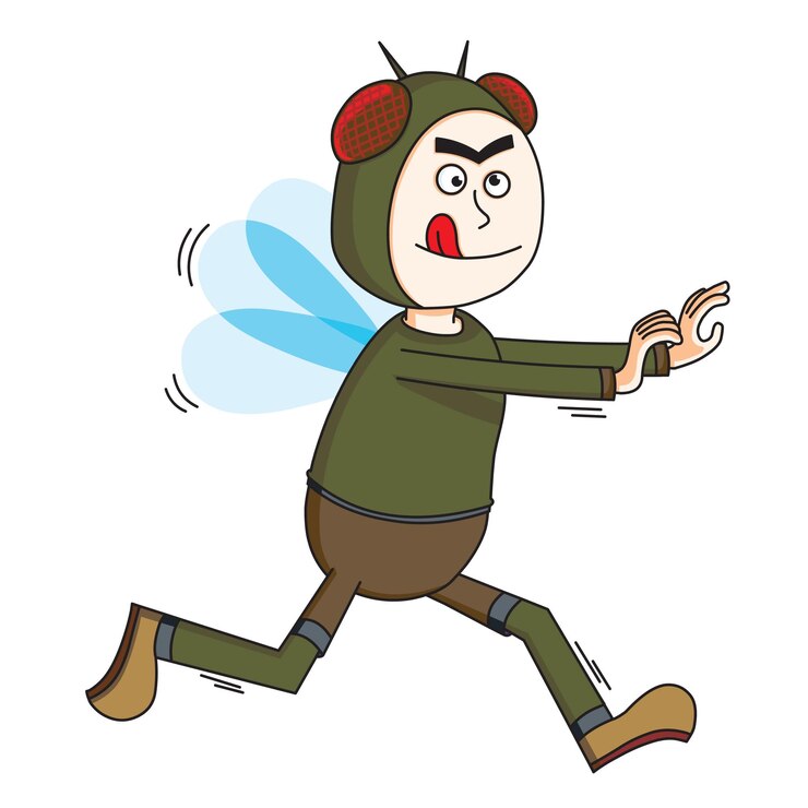 Uomo in costume da mosca che corre