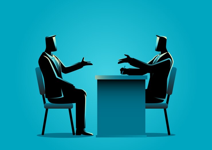 Vettore uomo intervistato da un reclutatore