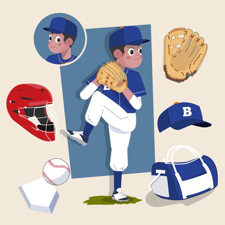 Uomo lanciatore di baseball atleta personaggio 2d pronto per l'animazione completo di attrezzatura sportiva