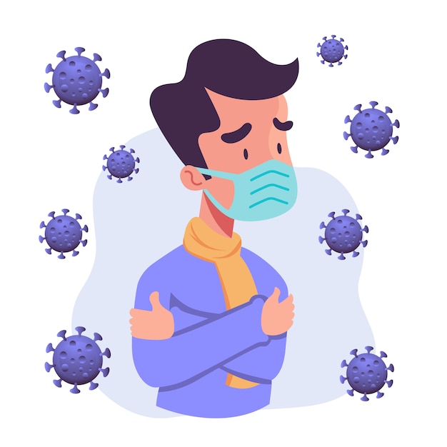 Uomo nell'illustrazione sospetta del virus della corona della maschera