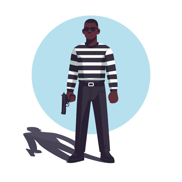 Uomo nero che tiene una pistola disegno piatto illustrazione vettoriale