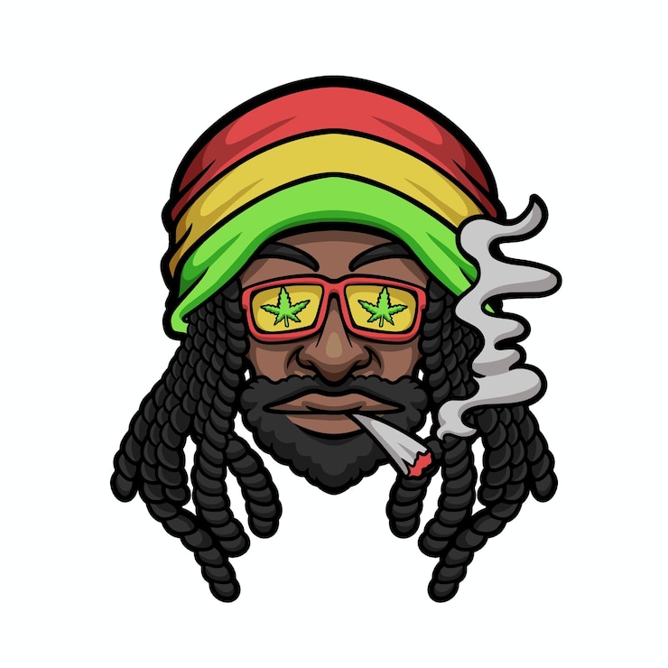 Vettore uomo reggae cannabis fumante marijuana cartone animato