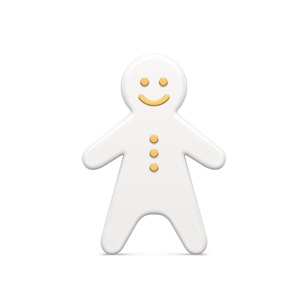 Uomo sorridente di pan di zenzero bianco lucido decorato da elementi di design d'oro premium vettore realistico