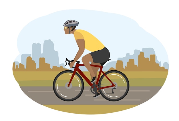 Uomo sulle autostrade bicicletta Avventura nella natura Viaggio su strada