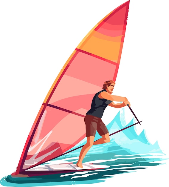 uomo Windsurf sfondo bianco illustrazione minimo stile vettoriale flipart