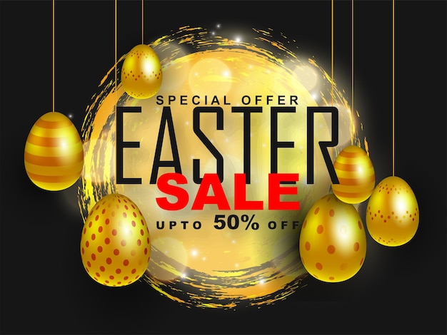 Uova di Pasqua dorate e sfondo nero