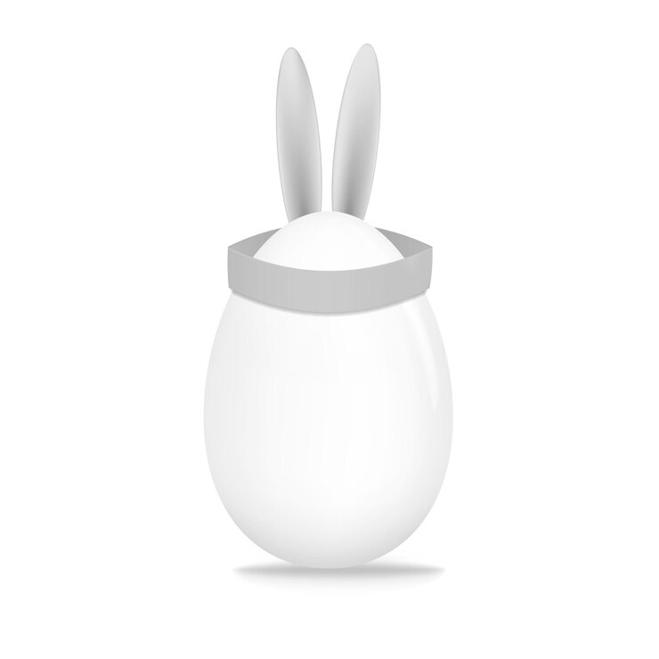 Vettore uovo bianco bianco con divertente decorazione pasquale di orecchie da coniglio realistico illustrazione vettoriale