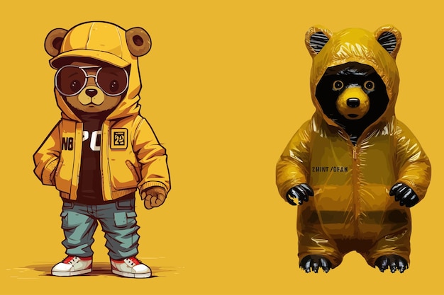 Urban Jungle Stylish Cartoon Bears in moderno streetwear Illustrazione vettoriale per temi di cultura giovanile