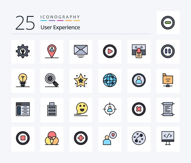 User Experience 25 Line Filled icon pack che include i controlli con un clic della mano del messaggio