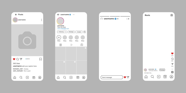 User interface mockup design for Instagram social networking app White interface with modern profile