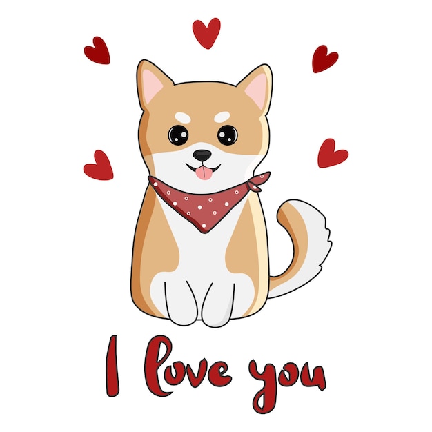 ute cane di razza shiba inu L'iscrizione ti amo Design eccellente per la carta di San Valentino