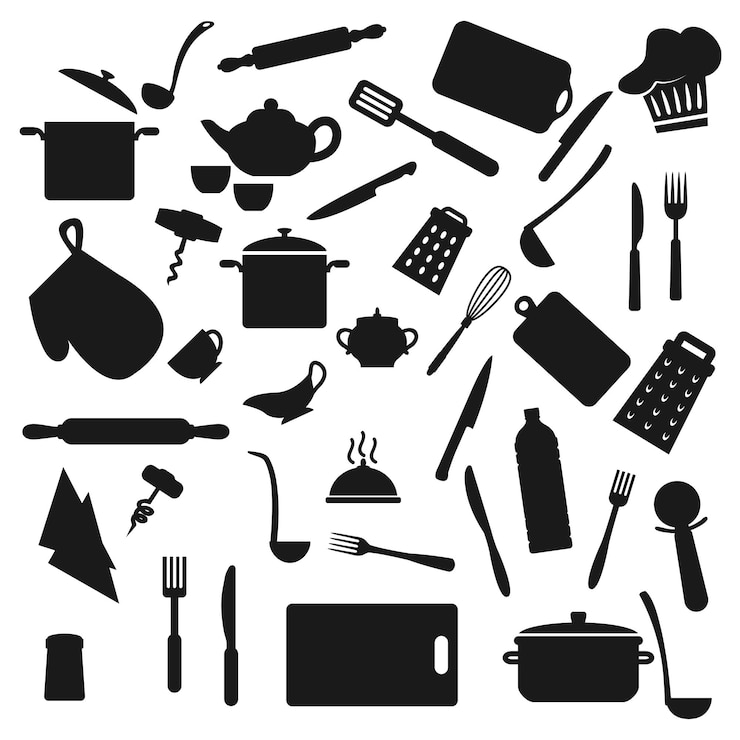 Vettore utensile da cucina utensili da cucina sagome nere