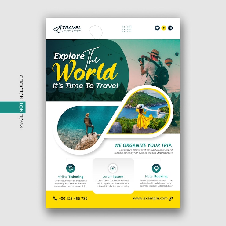 Vacanze vacanze viaggi avventura volantino esplorare il modello di poster del mondo