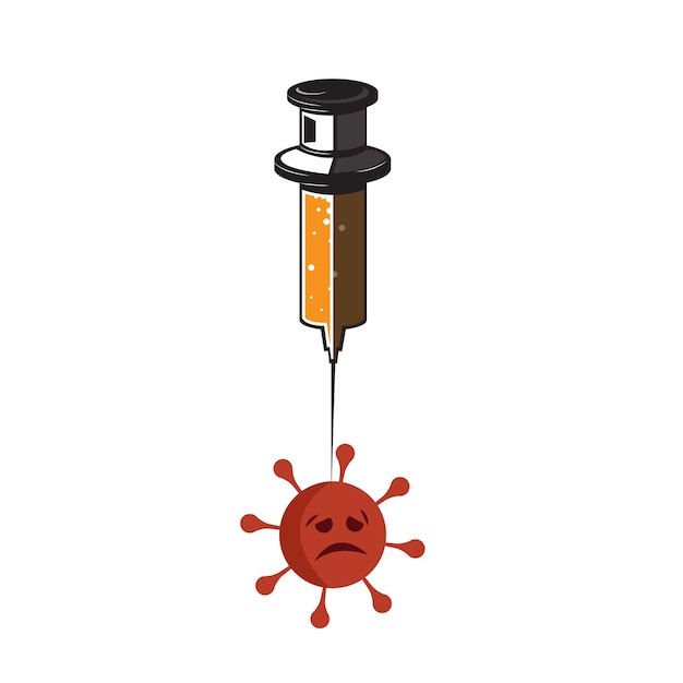Vaccinazione e concetto di salute Illustrazione di una siringa e di un segno antibatterico Immunizzazione medica