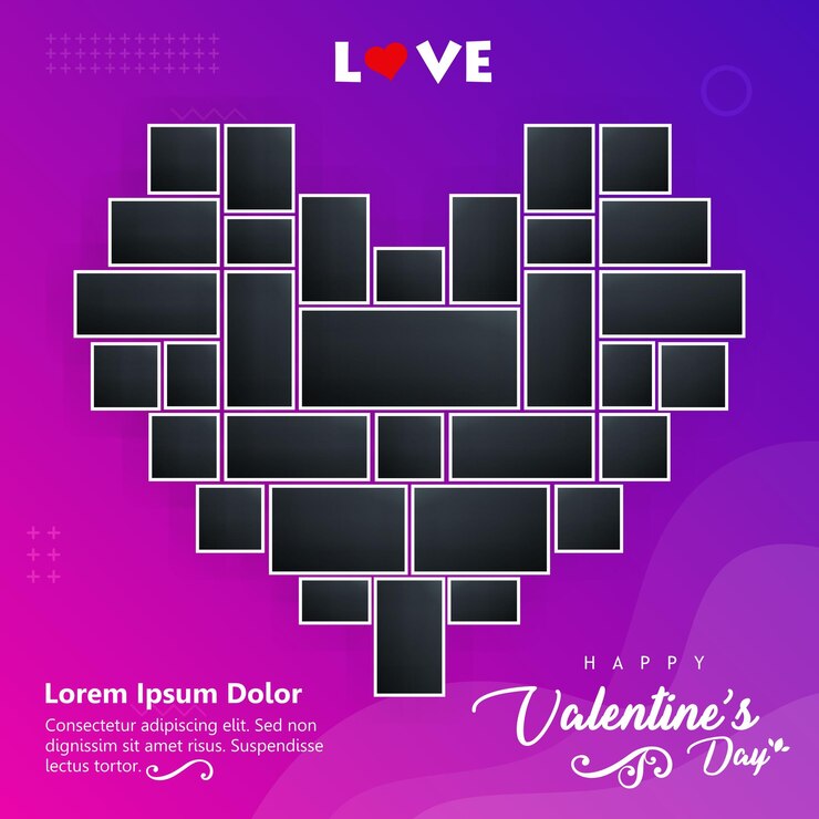 Vettore valentine day mood board creative photo frame collage (collage di cornici fotografiche)