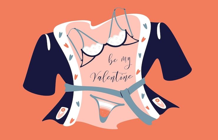 Vettore valentine's day love and bra be my valentine card design romantico della tazza per il fidanzato