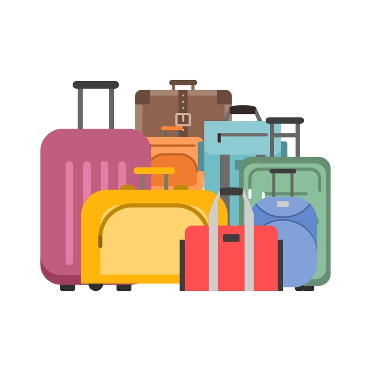 Valigetta da viaggio Pila di valigette colorate per l'avventura Illustrazioni piatte vettoriali