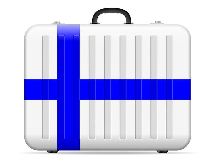 Vettore valigetta di viaggio con bandiera finlandese