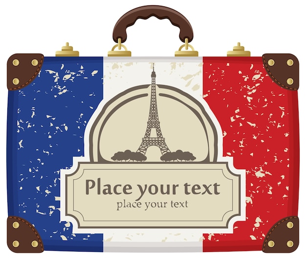 valigia con bandiera della francia e torre eiffel