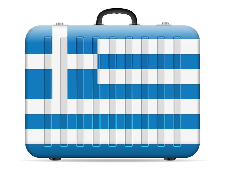 Vettore valigia da viaggio con bandiera della grecia