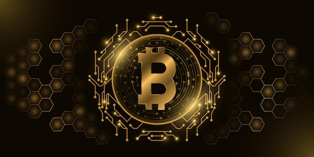 Valuta digitale Bitcoin d'oro futuristico.