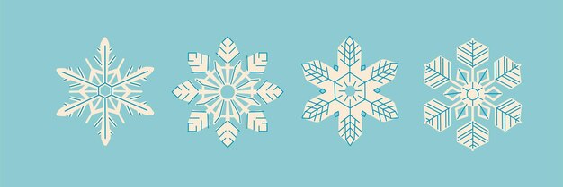 Vari fiocchi di neve impostati in stile cartone animato Concetto di decorazione invernale