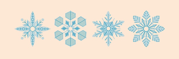 Vari fiocchi di neve impostati in stile cartone animato Concetto di decorazione invernale
