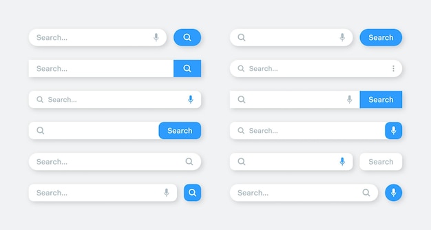Vari modelli di barra di ricerca motore di browser Internet con barra degli indirizzi della casella di ricerca e campo di testo ui