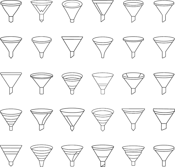 Vettore variazioni dell'imbuto disegni di contorno di diversi tipi di imbuto