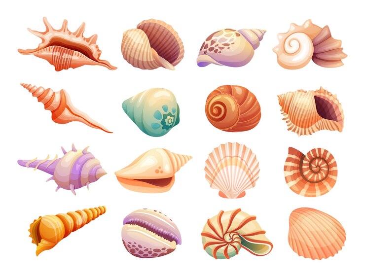 Vettore varie collezioni di illustrazione di conchiglie isolate su uno sfondo bianco
