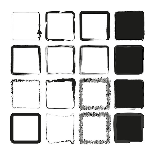 Varietà di cornici quadrate nere Set Collezione di bordi in stile semplice a grunge Forme vettoriali