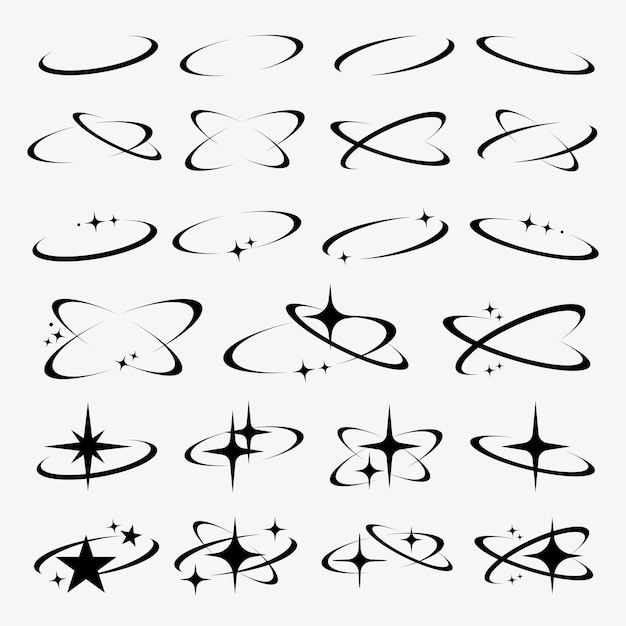Various abstract orbit star symbol set vector Set di simboli stellari di orbita astratta in varie illustrazioni di progettazione vettoriale Various abstracted orbit star symbol vector collection